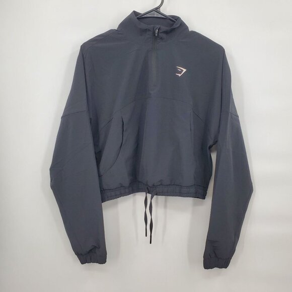 Gymshark Sport Windbreaker Jacket Womens Size Small Black NWOT 1/4 Zip Back Vent - Picture 1 of 15